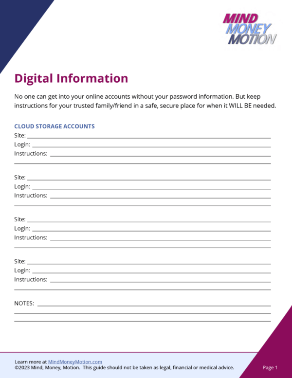 Password Checklist for Digital information
