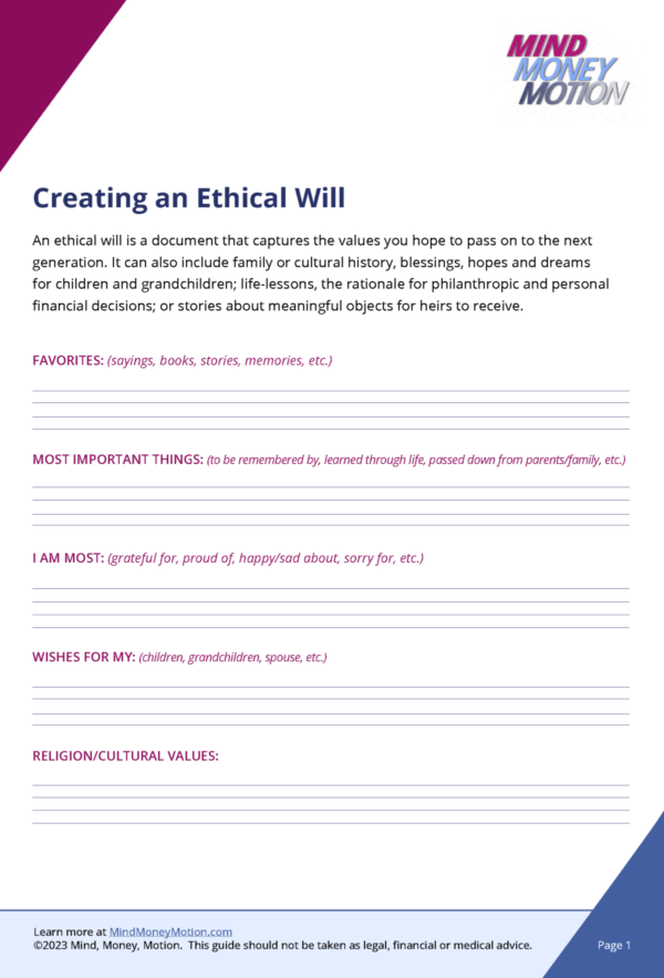 Creating an Ethical Will Worksheet
